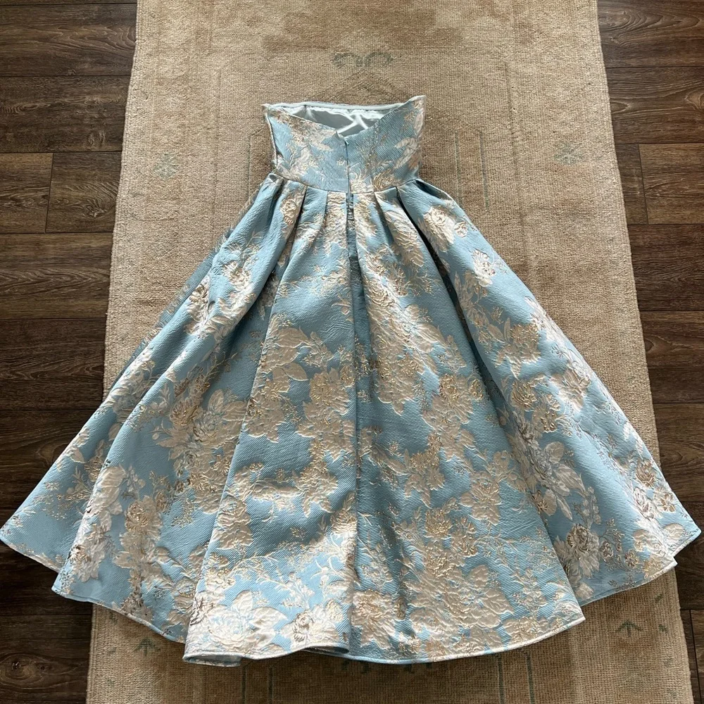 Mac Duggal Strapless Brocade Midi Dress with Pockets NWT Blue Multi - Picture 7 of 15